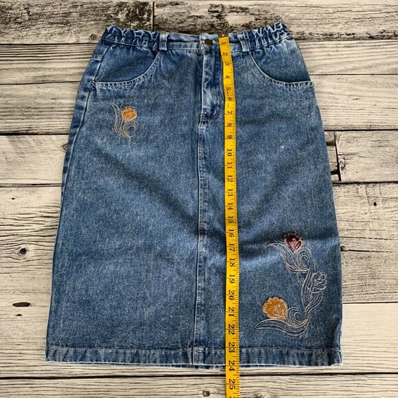 Vintage Embroidered Stone Wash Wash Denim Pencil Jean Skirt - Picture 16 of 16